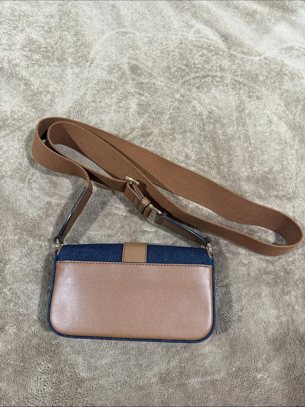 Michael Kors Blue Denim Crossbody with Brown Trim